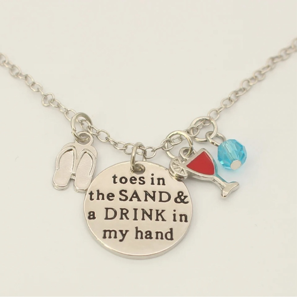 Toes in the sand & a drink in my hand beach necklace with gift box
